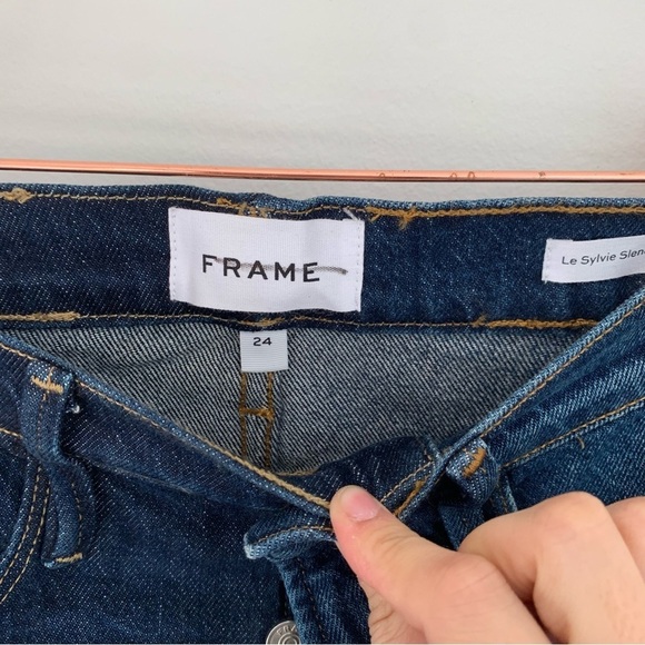 NWT FRAME Le Sylvie Two Tone Straight Leg Jeans Indigo Combo‎ Size 24 - Picture 4 of 8